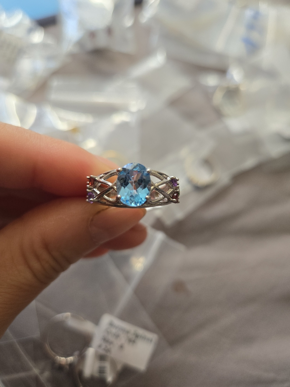 NWT Genuine Sterling Silver Blue Topaz and Multi Gemstone Accent Ring